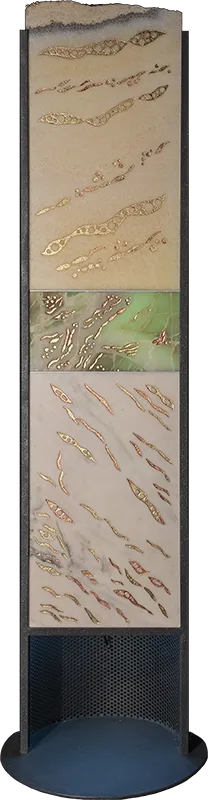 Mediterraneo 3, natural state — Rosa Portogallo, green onyx and alabaster totem